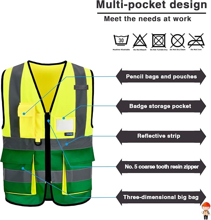 A-SAFETY yellow green construction vest