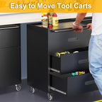 3 Drawers Metal Tool Storage Cabinet with Wheels, Rolling Tool Chest on Locking Wheels & Handle, Garage Cabinet, Heavy Duty Tool Cart, Mobile Steel Locker for Home,Workshop, Warehouse, Black