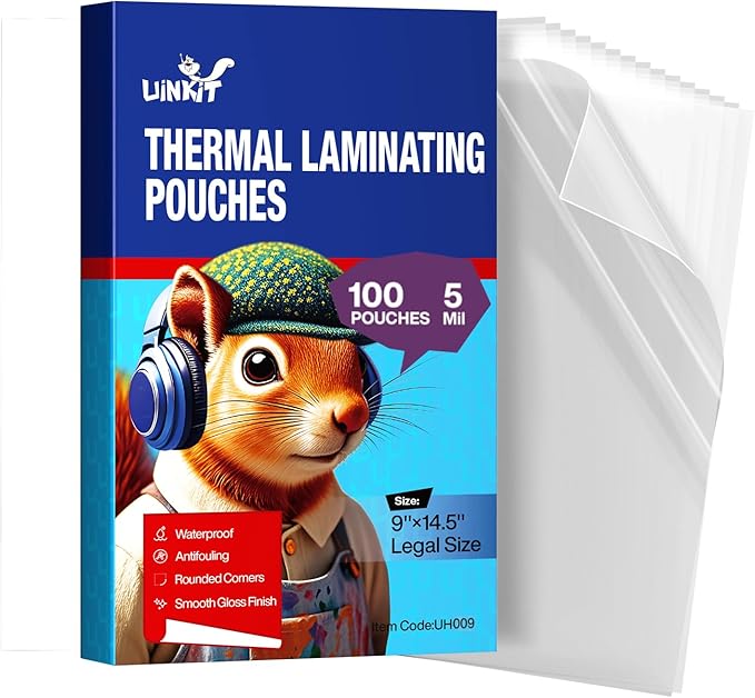 Uinkit 100Pack Legal Size Laminating Pouches, 8.5x14 Inches, 5Mil Thick - Bubble-Free, Crystal Clear Thermal Laminating Sheets for Documents, Menus, Certificates & School/Office Use