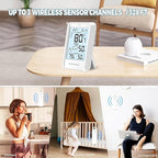Indoor Outdoor Thermometer Wireless Battery Operated Weather Station Wireless External Temperature Humidity Monitor with 2 Outdoor Remote Sensors, 330 Feet Range (BR-E3-002)
