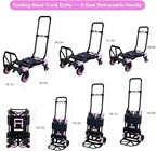 JJSMKCH 2 in 1 Folding Hand Truck,330LB Capacity Hand Truck Foldable,Dolly Cart with Wheels and 3-Speed Adjustable Handle,Portable Hand Cart,Collapsible Dolly for Moving (Pink)