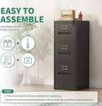 Black Metal File Cabinet with 3 Drawer,Vertical File Cabinet with Lock for A4/Letter/Legal Size Files,Steel Filing Cabinets for Home Office,Assembly Required