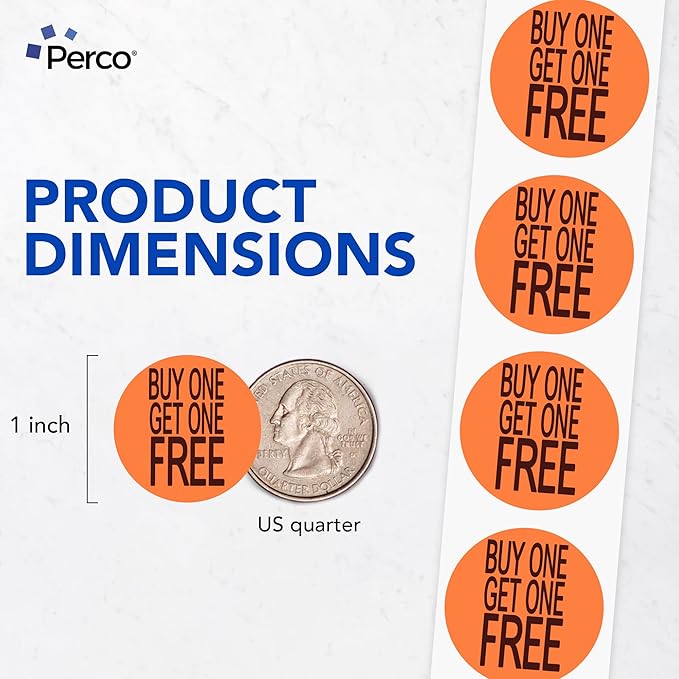 Perco Fluorescent Red 1-Inch Circle Buy One Get One Retail Price Stickers — 1,000 Perforated Labels per Roll — Ideal for Storefronts, Flea Markets, Merchandising, and Inventory Marking — Made in USA