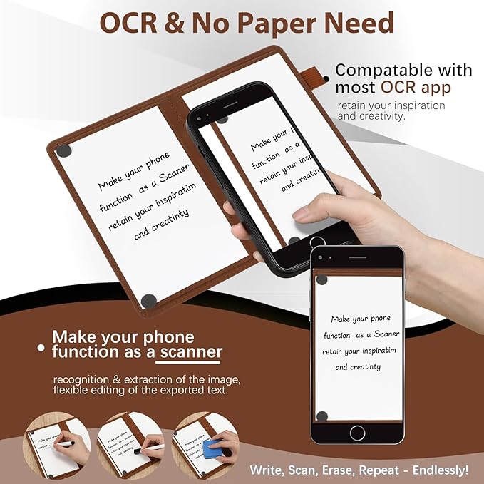 6 Sides Whiteboard Notebook Portable Whiteboard Dry Erase Notebook Portable Dry Erase Board Double Sided Folding Whiteboards White Board for Office Study Meeting(Brown,A6: 4.5"×6”)