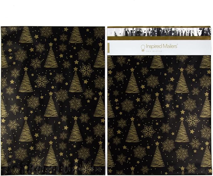 Inspired Mailers - Christmas Poly Mailers 10x13 Holiday Variety Pack of 30-10 each: Trees & Snowflakes, Rose Gold Trees, Gold Snowflake Baubles (10x13, 30 Pack)