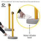 Crowd Control Warehouse - CCW Set of 2 Retractable Belt Barrier Stanchion, Water Fillable Base MSH630-11 Foot Belt, Black/Yellow Belt with Yellow PVC Plastic Post