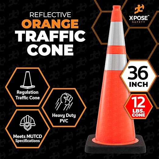 Xpose Safety 36 Inch Orange Traffic Cones Heavy Duty 12lb 6" & 4" Collar - Bulk Full Pallet 243 Pack - Multipurpose PVC Plastic Safety Cone Parking, Soccer, Caution & Construction - DOT Approved