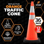 Xpose Safety 36 Inch Orange Traffic Cones Heavy Duty 12lb with 6" & 4" Collars, 4 Pack - Multipurpose PVC Plastic Safety Cone for Parking, Soccer, Caution, Kids and Construction - DOT Approved