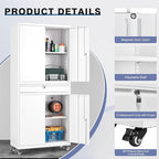 73" Metal Garage Storage Cabinet with Wheels， Rolling Tool Storage with Locking Doors， Adjustable Shelves and Drawer, Heavy Duty Steel Tool Cabinet for Garage, Warehouse, School(White)