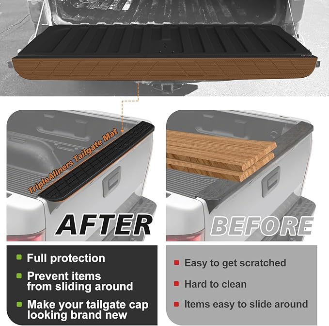 TripleAliners Tailgate Mat with Tailgate Cap Top Protector for 2007-2013 Chevy Silverado & GMC Sierra 1500 Upgrade Full-Coverage All Weather Liner Protector Replacement (Won't Fit Drop-in Liners)