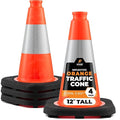Xpose Safety 12 Inch Orange Traffic Cones with 4" Collar - 4 Pack Multipurpose PVC Plastic Safety Cone for Parking, Soccer, Caution, Kids and Construction - DOT Approved
