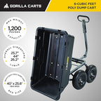 Gorilla Carts Heavy-Duty Poly Yard Dump Cart, 6 Cu Ft Tub, 1200 lb Haul Capacity, Black – Towable Utility Wagon with Quick-Release Dumping & Pneumatic Tires for Landscaping and Gardening