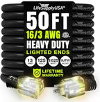 50ft Outdoor/Indoor Extension Cord 16/3 Gauge Heavy Duty 3 Prong SJTW, Waterproof, ETL Listed, Flexible Cold-Resistant Long Power Cord,13A 125V 1625W, Black by LifeSupplyUSA
