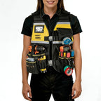 Tool Vest for Men with Adjustable Strap, Reflective Safety Work Vest for Electrician, Carpenter, Construction, Black and Yellow