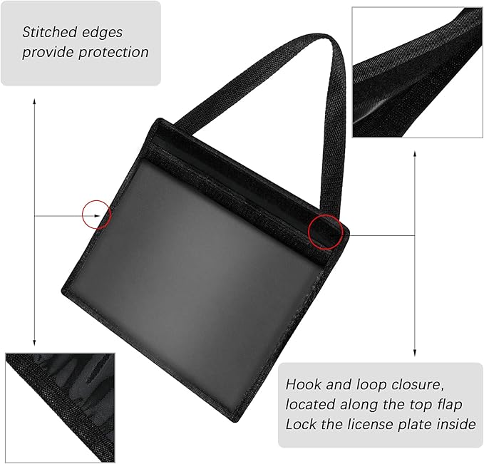 Frienda 1 Piece License Plate Holder with Hanging Strap Dealer Plate Holder Test Drive Tag Bag Black Frame Cover and Bracket for Car SUV Truck
