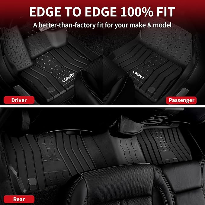 LASFIT Floor Mats Fit for Lincoln Continental 2020 2019 2018 2017, All Weather Floor Liner TPE Custom Fit Car Mats for Lincoln Continental 1st & 2nd Row Rubber Mats, Black,Tasteless
