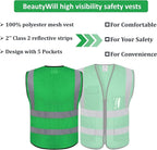 10 Pack Mesh Safety Vest Custom Logo High Visibility Reflective Vest with Pockets Security Work Vest（Green，L）