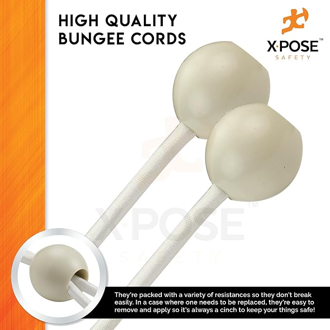 Xpose Safety Bungee Ball Cords 9" 25 Pack Heavy Duty White Stretch Rope with Ball Ties for Canopies, Tarps, Walls, Cable Organization