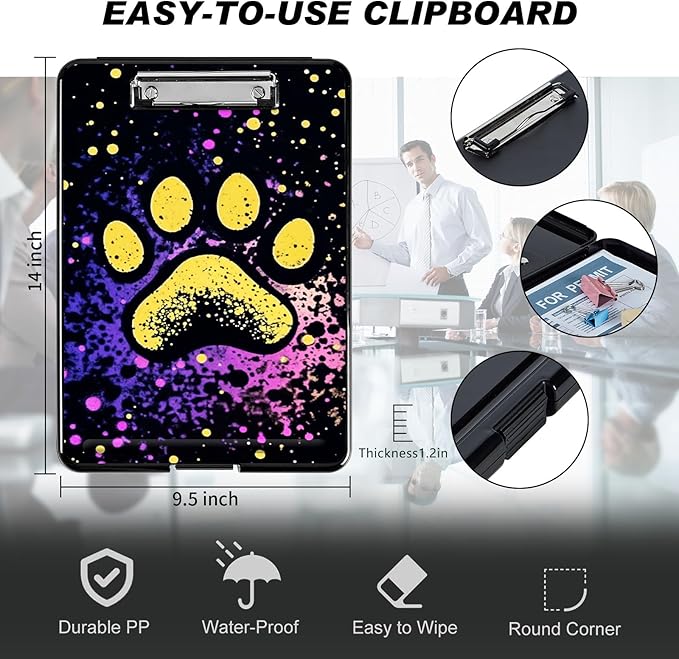 Clipboard with Storage, Hard Letter A4 Size Clip Board with Pen Holder & Paper Organizer, Heavy Duty Portable Writing Pad for Nurses Students Teachers Office Jobsite Contractor, Dog Paw