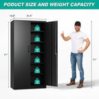 Metal Storage Cabinet with 2 Doors and 6 Shelves,Black Metal Cabinet with Lock,71" Lockable Garage Storage Cabinets,Locking File Cabinet,Steel Tool Cabinets for Home,Office,Garage,Shop,School