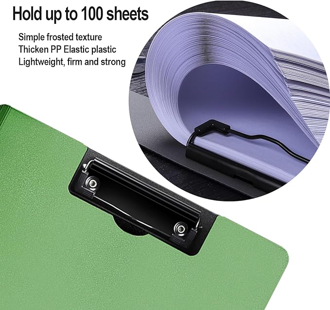 Clipboard Folder, A4 Foldable Clipboards, Office Clipboard Folder with Double Clips Metal Clip, 360 Degree Foldable Storage Clipboards for Office, School or Medical Field, Green