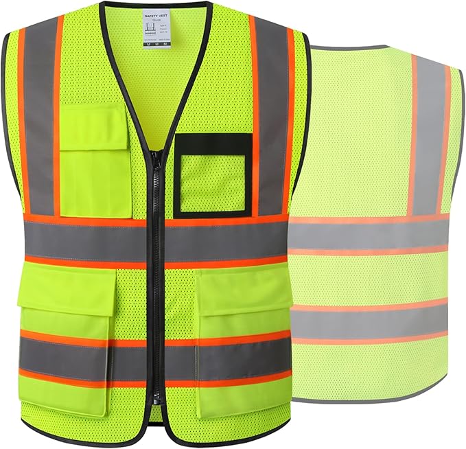 Reflective Mesh Safety Vest for Men Women with 8 Pockets and Zipper Front High Visibility Mesh Vest Hi Vis Construction Work Vest,Meets ANSI/ISEA Standards(EKH1-Yellow-L)