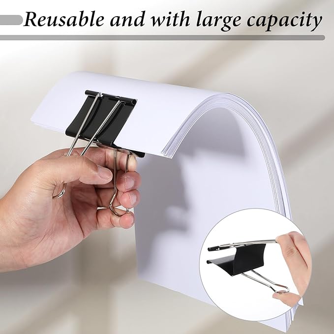 24 Pack Extra Large Binder Clips Jumbo Binder Clips 3 inch, Heavy Duty Paper Clamps for Office and Home Supplies, Black