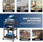 Steel AV Cart on Wheels - Rolling Projector Cart with Height Adjustable Shelf, Pullout Keyboard Tray, Power Strip, Cord Management - Mobile Media Carts Computer Workstation for Office Classroom