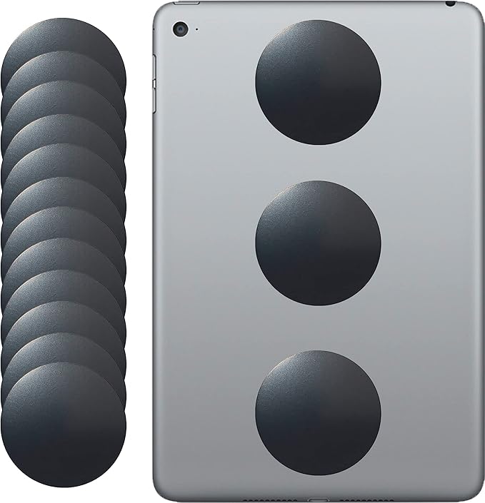Tablet Metal Plates for Magnetic Car Mount, Wall, Magnets Kit. Replacement Set 2.4" of 12 Large Black Round Iron Discs for DIY, Crafts. 3M Adhesive Backing Steel Cell Phone Case Stickers 12 Pack