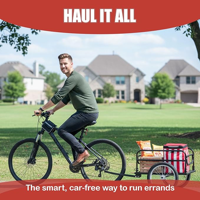 Bike Cargo Trailer with Spring Suspension, Bicycle Wagon Cart, Handle Cart 160 lbs Load Capacity, Foldable Compact Storage，with Removable Dust Cover Wheel 16’’