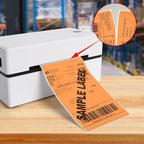 Orange Thermal Labels 3 × 5 Inch Vinyl Self-Adhesive Fanfold Direct Shipping Stickers Waterproof Perforated Printer Decal for Office Warehouse Barcode 300 PCS