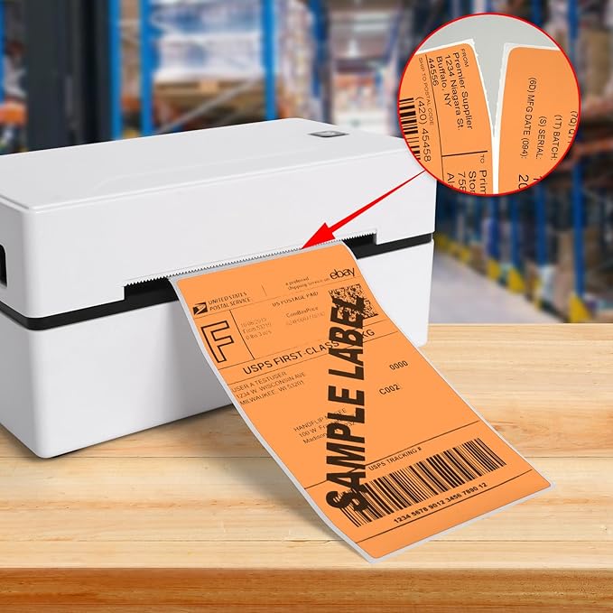 Orange Thermal Labels 3 × 5 Inch Vinyl Self-Adhesive Fanfold Direct Shipping Stickers Waterproof Perforated Printer Decal for Office Warehouse Barcode 300 PCS