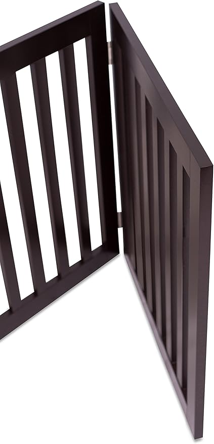 INTERNET'S BEST Dog Gate Indoor Freestanding Pet Barrier, Folding Wood Dog Fence, Extra Wide Doorway Puppy Gate, Indoor Animal Privacy Panel, Wooden Cat Fence - 3 Panel - 24", Espresso