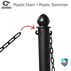 Montour Line Plastic Stanchion White 2.5 Inch Diameter with 50 Foot Chain, 6-Pack, Crowd Control Barriers