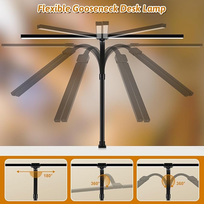 Double Head LED Desk Lamp with Timer of Remote Control 24W Brightest Computer Desk Light Office Lamp for Workbench Drafting Architect Study Reading Gaming with Anti-Glare Cover