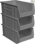 Akro-Mils 30281 Super-Size AkroBins Plastic Storage Bins, Space-Saving Stackable Bins for Garage, Classroom, Warehouse Organization, 20-Inch L x 12-Inch W x 8-Inch H, Grey, 3-Pack