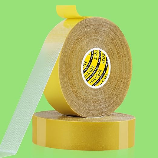 2Pack Double Sided Tape Heavy Duty, 1.18" x 66FT (132FT Total), Universal High Tack Strong Wall Adhesive with Fiberglass Mesh, Super Sticky Resistente Clear Tape, Easy Use Mounting Tape