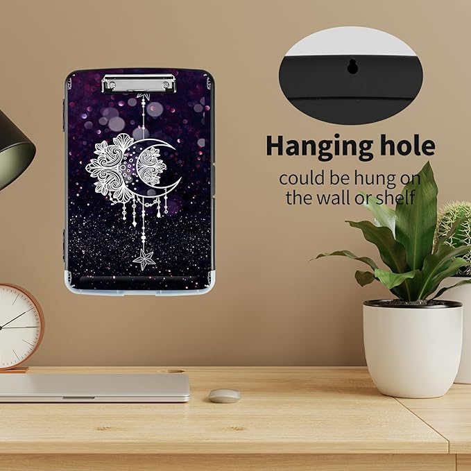 Clipboard with Storage High Capacity Plastic Nursing Clipboards with Pen Holder File Folder Storage Box Clipboard with Heavy Duty Clips for Teacher,Doctor,Offices-Moon Star Galaxy Florals