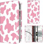 Premium Car Registration and Insurance Card Holder, Cute PU Leather Car Document Holder, Vehicle Glove Box Car Organizer with Magnetic Closure for Driver License, Cards Pink Cow Print