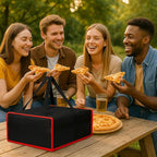 Bodaon Insulated Pizza Bags for Food Delivery 16" x 16" x 6", Compact Pizza Bag Holds 3 Boxes, Foldable Thermal Carrier for Delivery Staff Black-Red