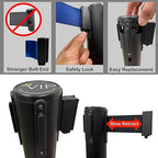 VIP Crowd Control Retractable Belt Stanchion Queue Safety Barrier Set, 36" Ht, 78" Black Belt + Wall Bracket (6 Posts Belt+SFrame+WBracket)