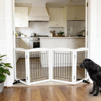 Dog Fence Indoor - 4-Panel Freestanding Dog Gate for Doorways, Hallways, House or Stairs -80x24-Inch Retractable Foldable Expandable Wood Pet by SFJC (White)
