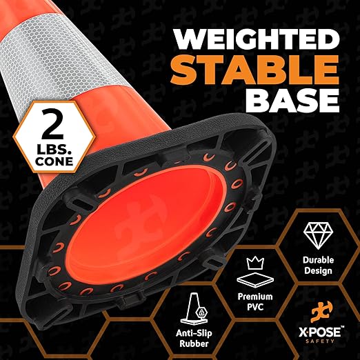 Xpose Safety 12 Inch Orange Traffic Cones with 4" Collar - 48 Pack Multipurpose PVC Plastic Safety Cone for Parking, Soccer, Caution, Kids and Construction - DOT Approved
