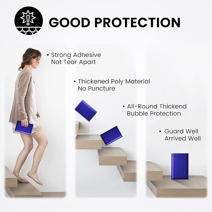 Fuxury Bubble Mailers 4x8" 200 Pack Waterproof Padded Envelopes Self Seal Bubble Envelopes Padded Mailers for Small Business Envelope Mailers Usable Size 4x7 Royal Blue