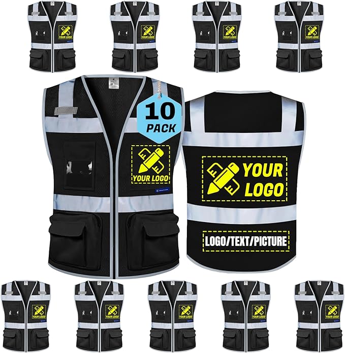 BeautyWill Custom Logo Safety Vest Class 2 High Visibility Reflective Vest for Men - Personalized Logo Team Vest