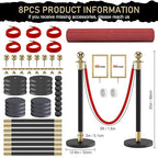 kaiyomi 8Pcs Stanchions Posts Velvet Ropes with Red Carpet and Sign Frame, Water or Sand-Fillable Base, Suitable for 8.5" x 11" A4 Paper Size Sign Frame for Red Carpet Party Decoration (Black&Golden)
