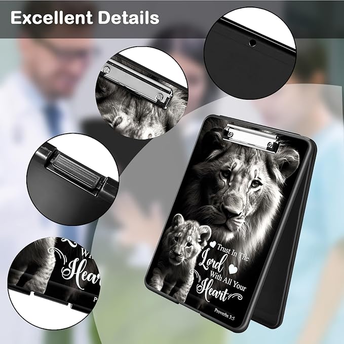 Clipboard with Storage,Office Supplies Nursing Clipboards Folder with Pen Holder Plastic Foldable Clip Board with Storage for Nurse Teacher,Lion Proverbs 3:5
