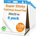 AFMAT Tabletop Sticky Easel Pad, 20 x 23 in Portable Easel Stands for Teachers, Super Sticky & Bleed-Resistant, Self-Stick Easel Paper for Office/Classroom/Training/Presentation, 20 Sheets/Pad, 6 Pads