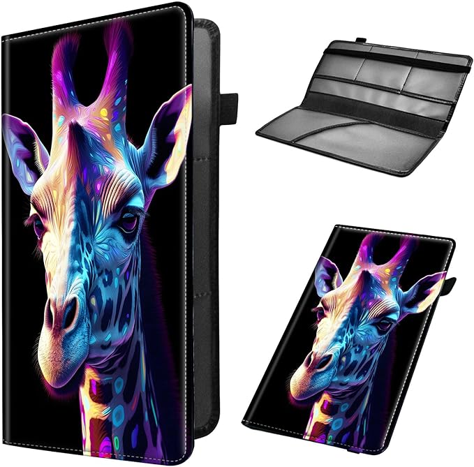 Car Registration and Insurance Holder, Leather Car Glove Box Organizer, Cool Car Accessories for ID, Driver's License Cards & Essential Document,business cards,Men&Women,Colorful Flower Giraffe