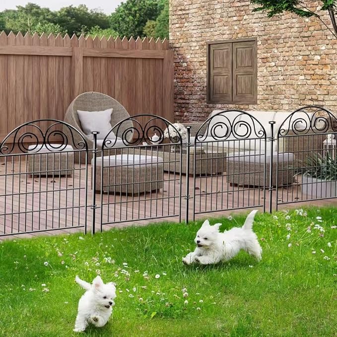 Dog Fence Outdoor for Yard, 32 in(H)×8.8 Ft(L) 4 Panels Garden Fences with Gate, Black Metal No Dig Fence for Dogs, Reusable Defense Temporary Fencing│Patented